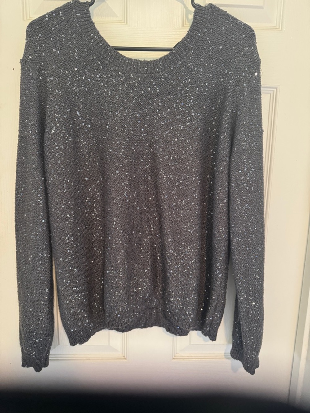 Women's Gray Sparkle Crewneck Sweater - Casual Knit Pullover